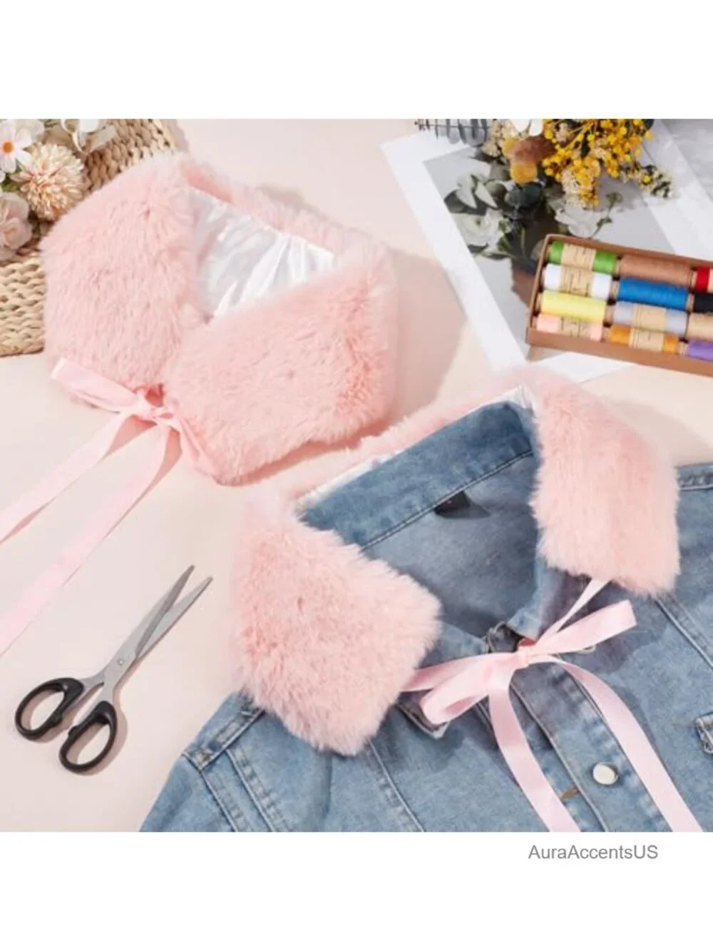 Faux Rabbit Fur Scarves for Women, Winter Shawl Neck Warmer (Set of 2)